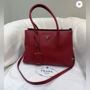 AUTHENTIC PRADA Red Saffiano Leather Turnlock Tote bag🔥✨❤️
